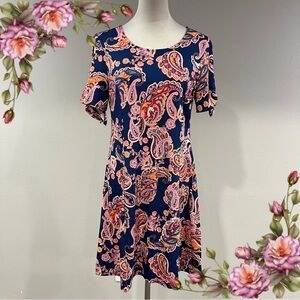 Short sleeve paisley print‎ casual a-line stretchy mini dress